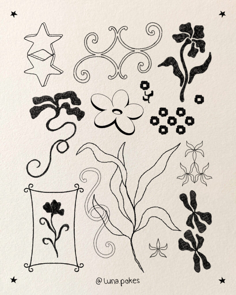 Flash Designs von Luna – florale und abstrakte Tattoos Atelier Noir nu Köln Ehrenfeld